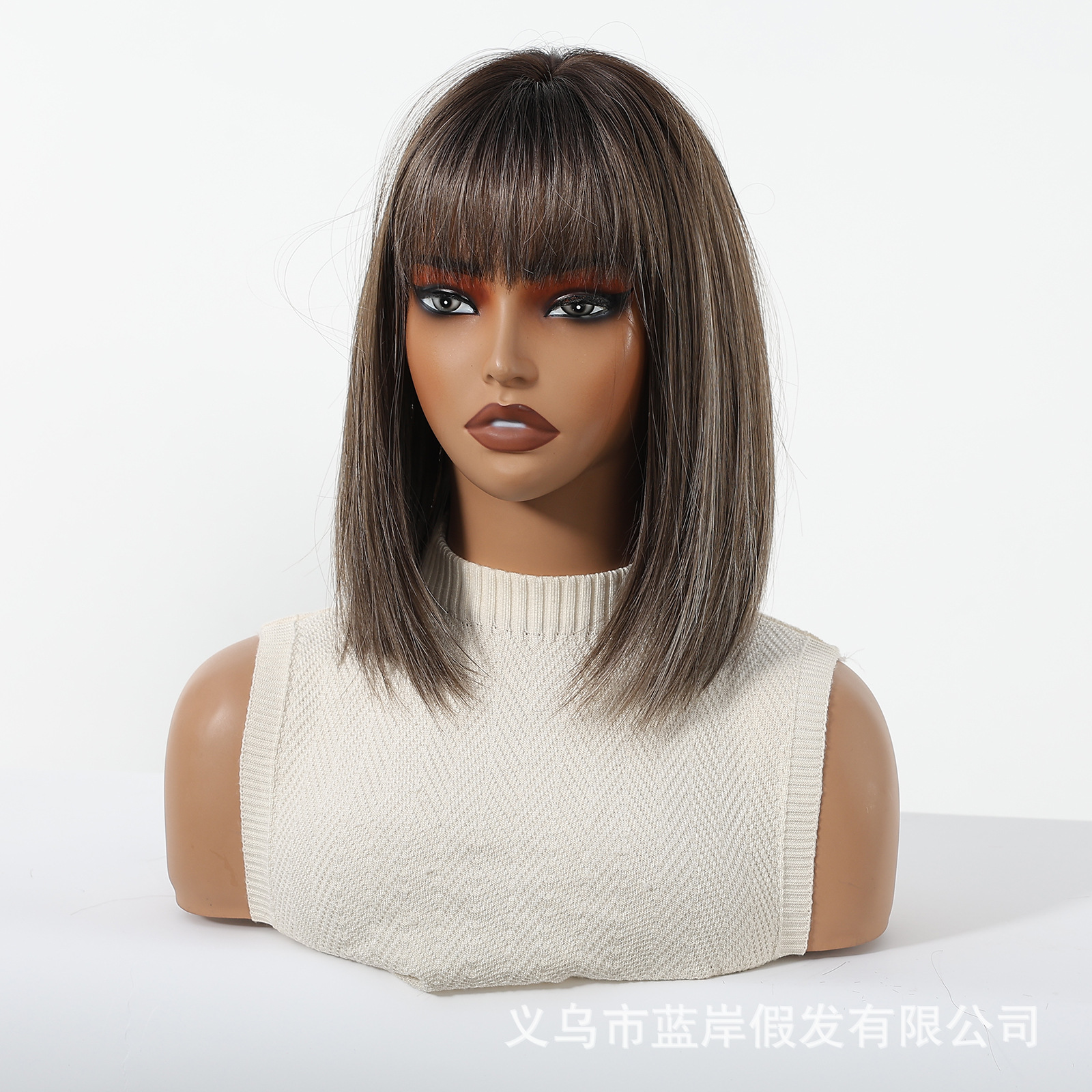 Nueva peluca europea y americana, cubierta de cabeza completa para mujer, red de verano, onda roja, cabeza de onda, clavícula corta, cabello liso, cabello de fibra química, wigs