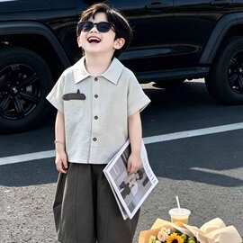 男童夏季老钱风衬衫套装2026新款儿童宝宝韩版帅气短袖休闲七分裤