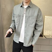 春季新款纯色工装牛仔衬衫外套男休闲百搭长袖衬衣上衣C1822