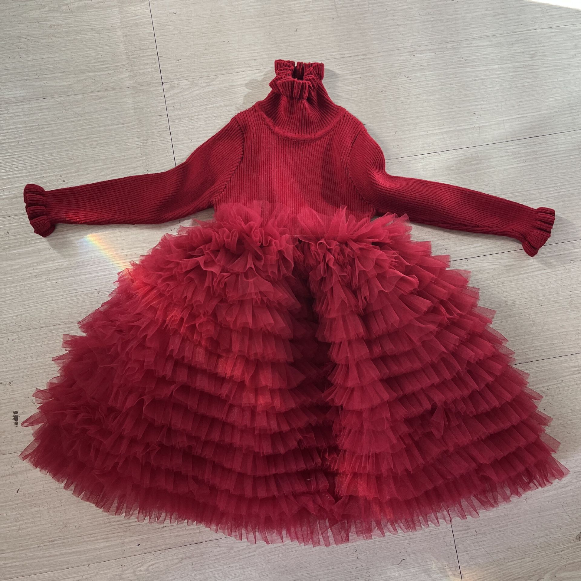 2024 primavera y otoño vestido de las niñas suéter de malla pettiskirt Niña de cumpleaños vestido de princesa vestido de regalo ESTILO OCCIDENTAL
