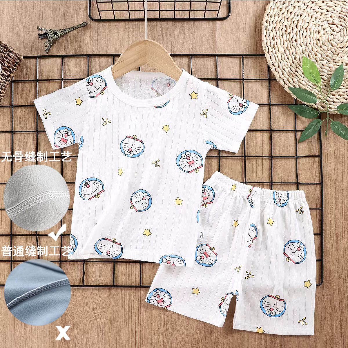 Traje de manga corta para niños de verano pijamas de algodón para Bebés Ropa de aire acondicionado de clase A ropa de verano para Niños y Niñas Ropa Para el hogar
