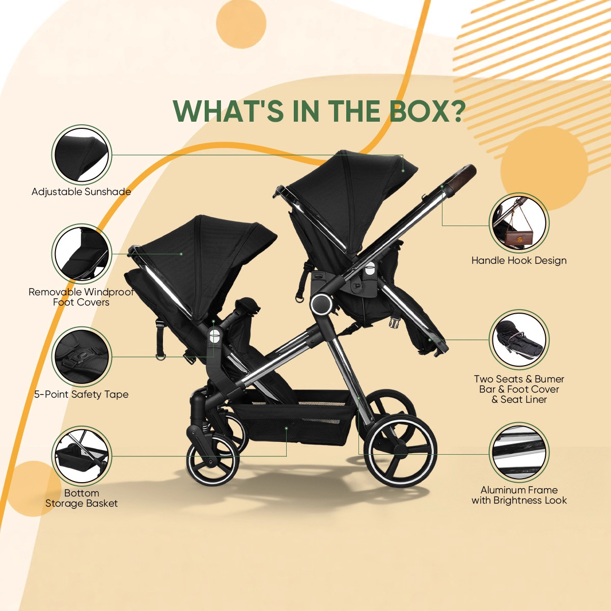 Twin Stroller, One Older and One Younger, Lightweight Foldable Baby Stroller, Cross-Border E-Commerce Factory Direct Sales