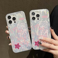 新款粉色英文適用蘋果14promax手機殼13/14/15羽紗銀11高級感12殼