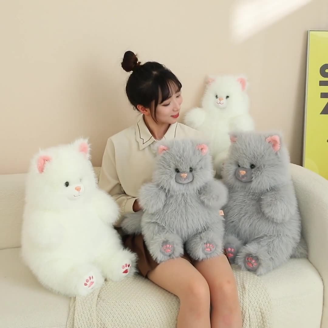 Juguete de peluche de gato de azúcar suave y lindo, muñeca de gato de pelo largo, regalo de cumpleaños para niña, almohada de cama para niños