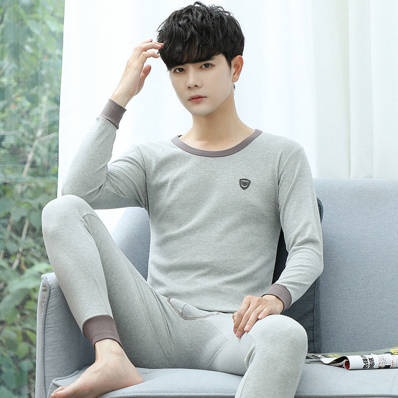 남성 면화 가을 코트와 긴 바지 정장 가을, 겨울 청소년 남성 라운드 넥 면화 열 속옷 학생 면화 스웨터