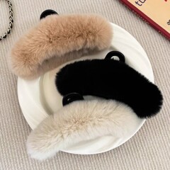 大号真毛獭兔毛发夹毛毛抓夹可爱毛绒发饰兔毛头饰后脑勺发抓秋冬