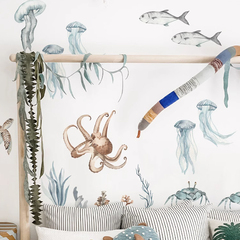 58C1兒童房海洋魚群自粘海底世界牆貼紙ins風客廳臥室衛生間裝飾