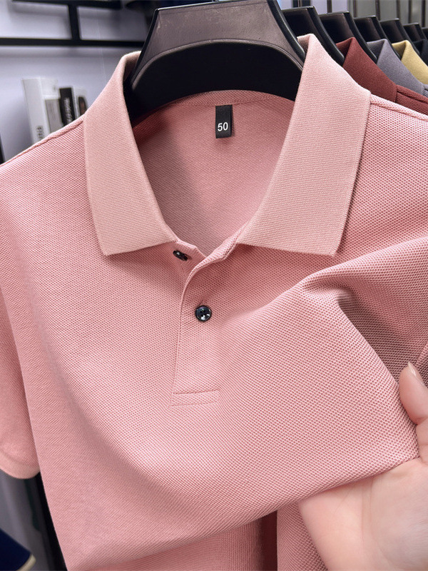 Cross-Border Popular Mercerized Cotton Men's Half-Sleeved T-Shirt Summer New Pure Color Lapel Polo Shirt Casual Customizable Logo