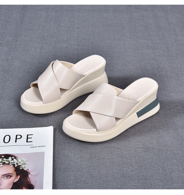 Dép sandal nữ đế xuồng da bò thật quai chữ V gót cao 9 cm — Màu đen (Da bò lớp đầu tiên) chi tiết 10