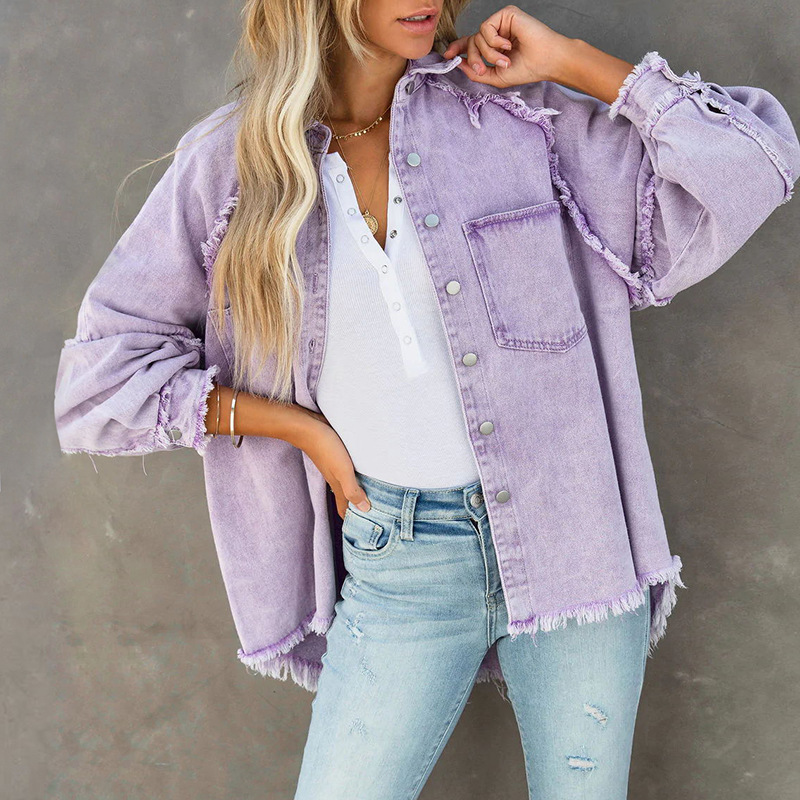 Damen Jeansjacke Langarm Mid-length Für Den Herbst Im Used-look_voghion.com