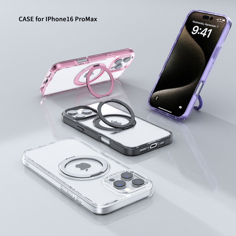 iPhone17ProMax 目に見えないブラケット携帯電話ケース回転磁気 Apple 16 シンプルな透明保護カバーに適しています|undefined
