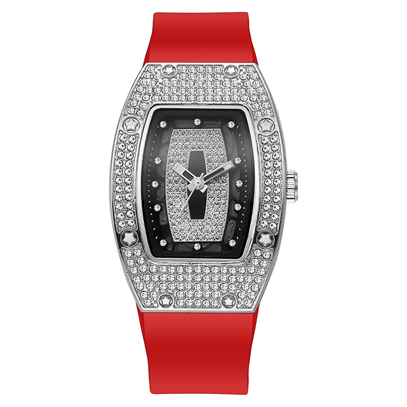 Cinta de cuarzo con diamantes en forma de barril de vino, reloj de mujer, tendencia de moda, temperamento, reloj de mujer, reloj de silicona al por mayor, blanco