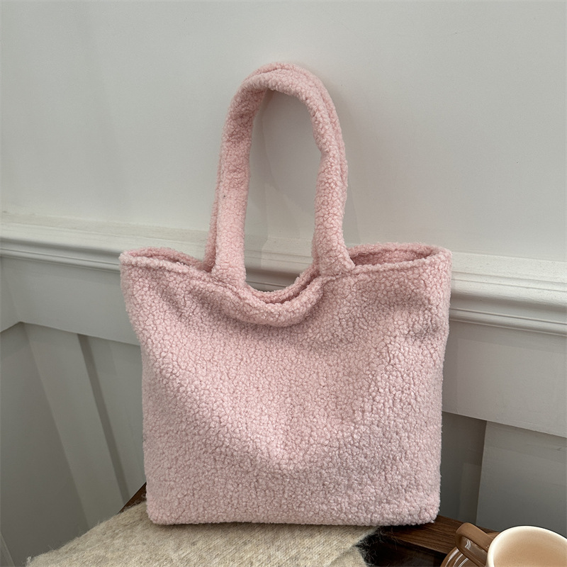Nueva versión coreana de ocio simple otoño invierno bolso de peluche bolso de mano canasta de verduras bolso de moda de mujer