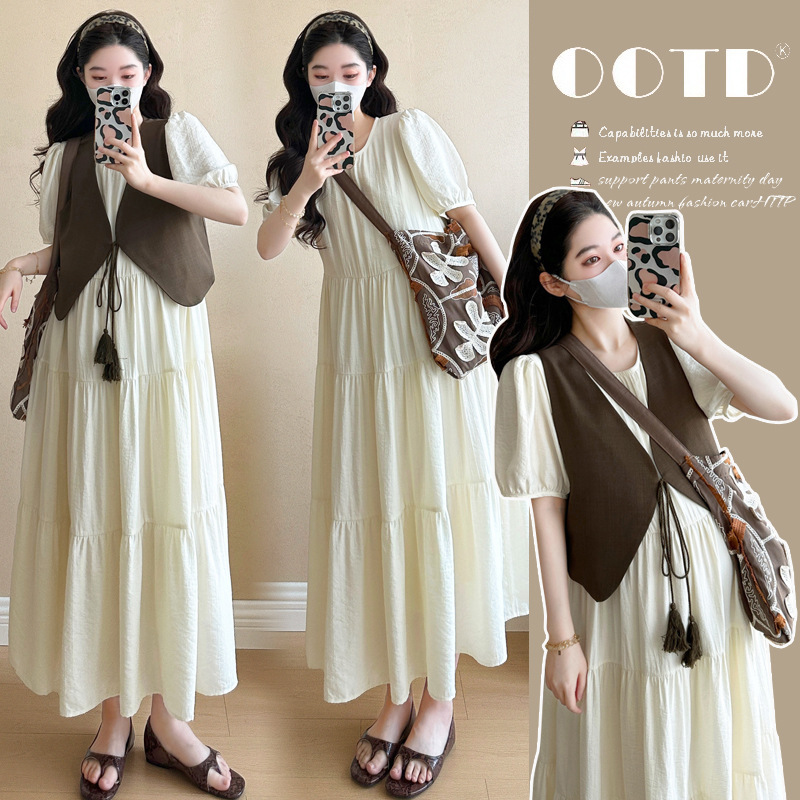 2026 Summer Maternity Wear New Korean Style Fashionable French Vacation Style Beautiful Artistic Retro Vest Dress Set 2026 Summer Maternity Wear New Korean Style Fashionable French Vacation Style Beautiful Artistic Retro Vest Dress Set