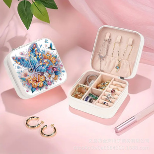 DIY Diamond Painting Butterfly Pattern Casual Jewelry Storage Box Waterproof Dustproof Portable Jewelry Box Zipper Jewelry Box