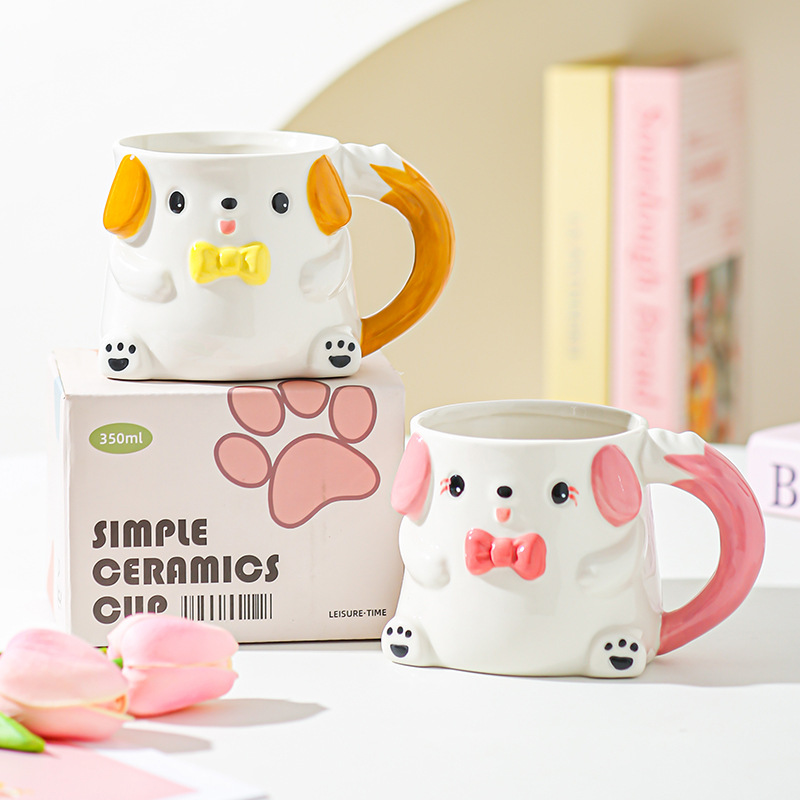 Cute caricatura cachorro taza de cerámica taza de marca taza de leche taza de agua casera taza de pareja para chicas