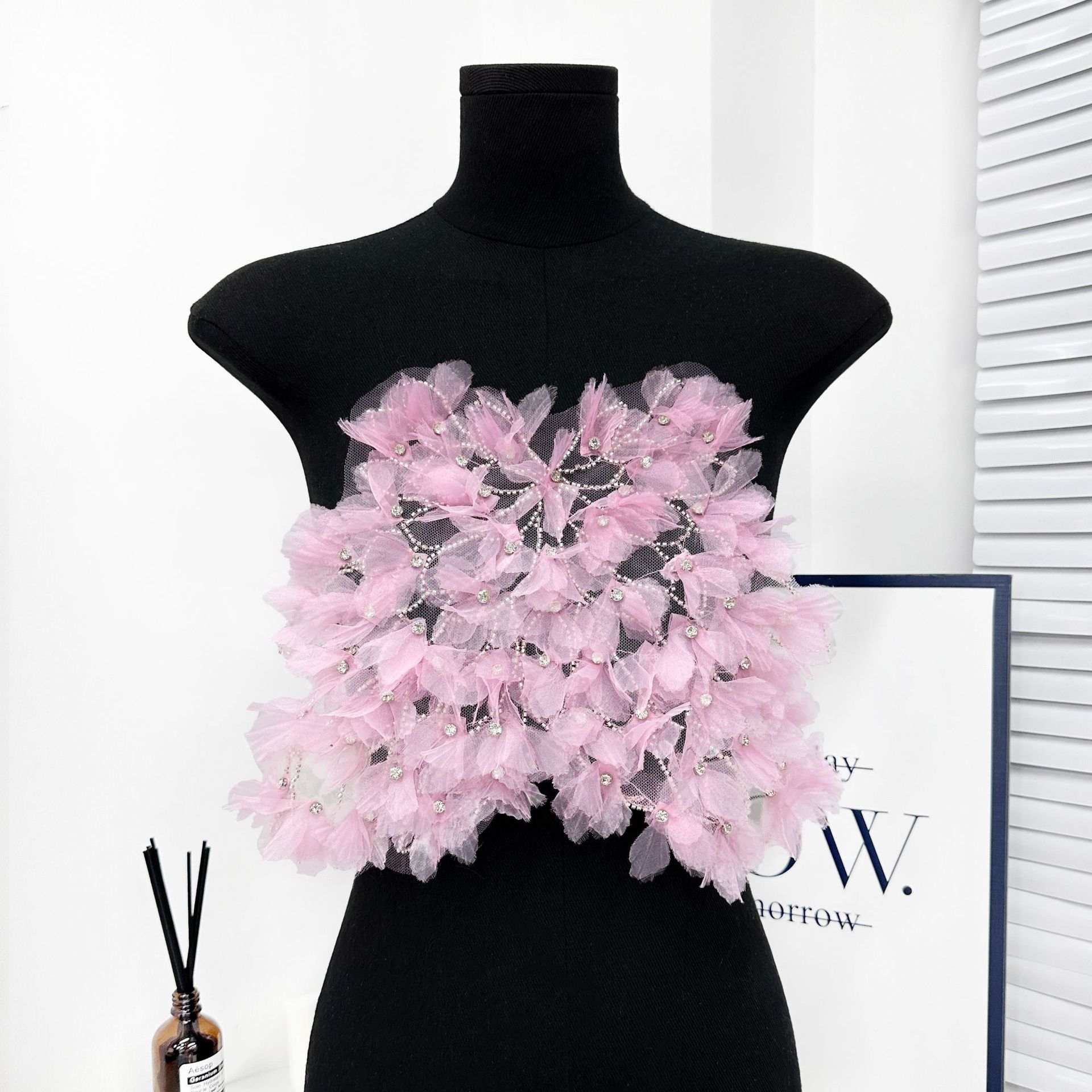 Cuello bordado, todo fósforo, cuello delantero de alta gama, malla, accesorios de diamantes de imitación, vestido de cuello para mujer, decoración de blusa de suéter