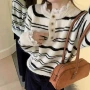 长袖蕾丝秋冬条纹毛衣