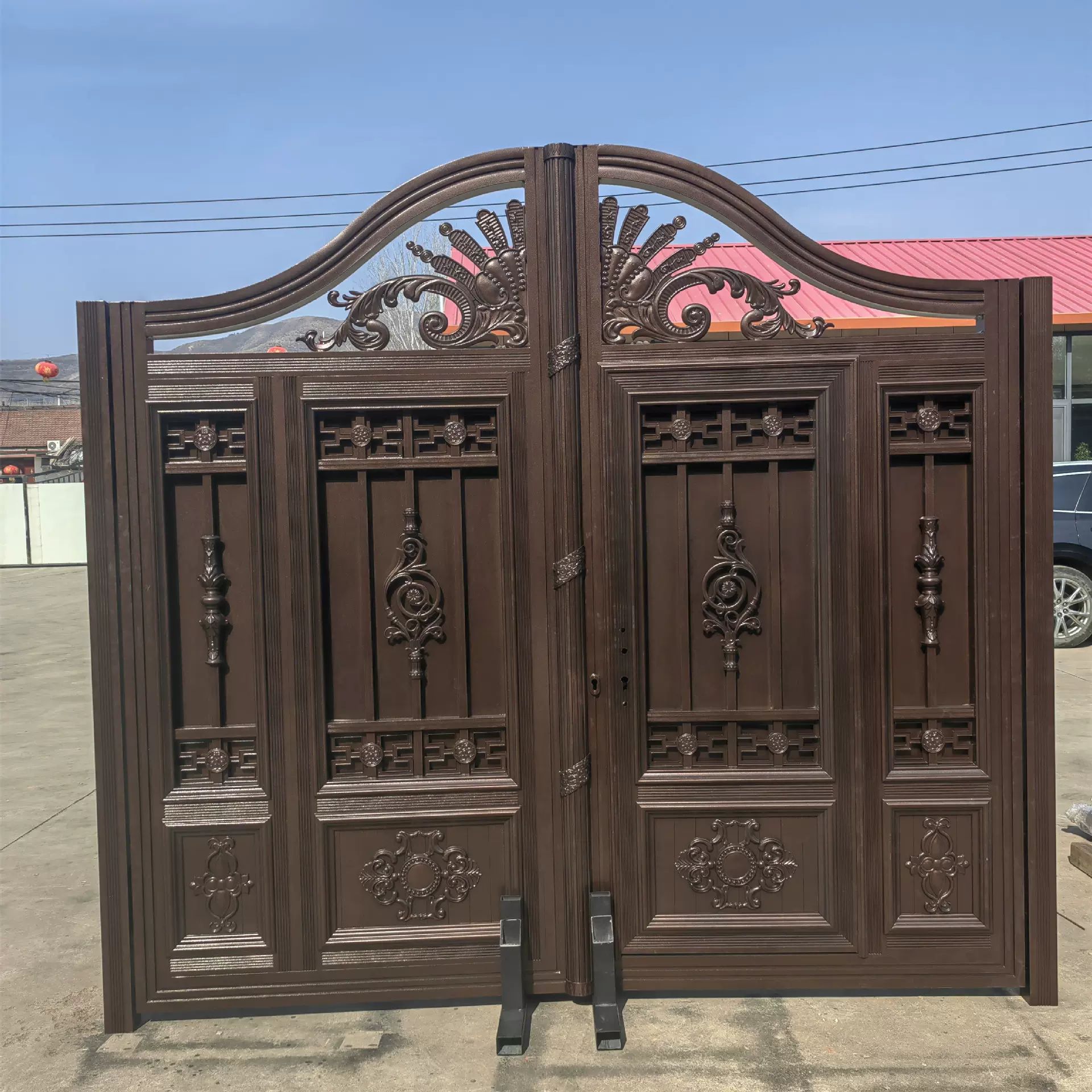 别墅庭院铝合金大门小区院墙铝艺大门平开入户大门新农村双开大门