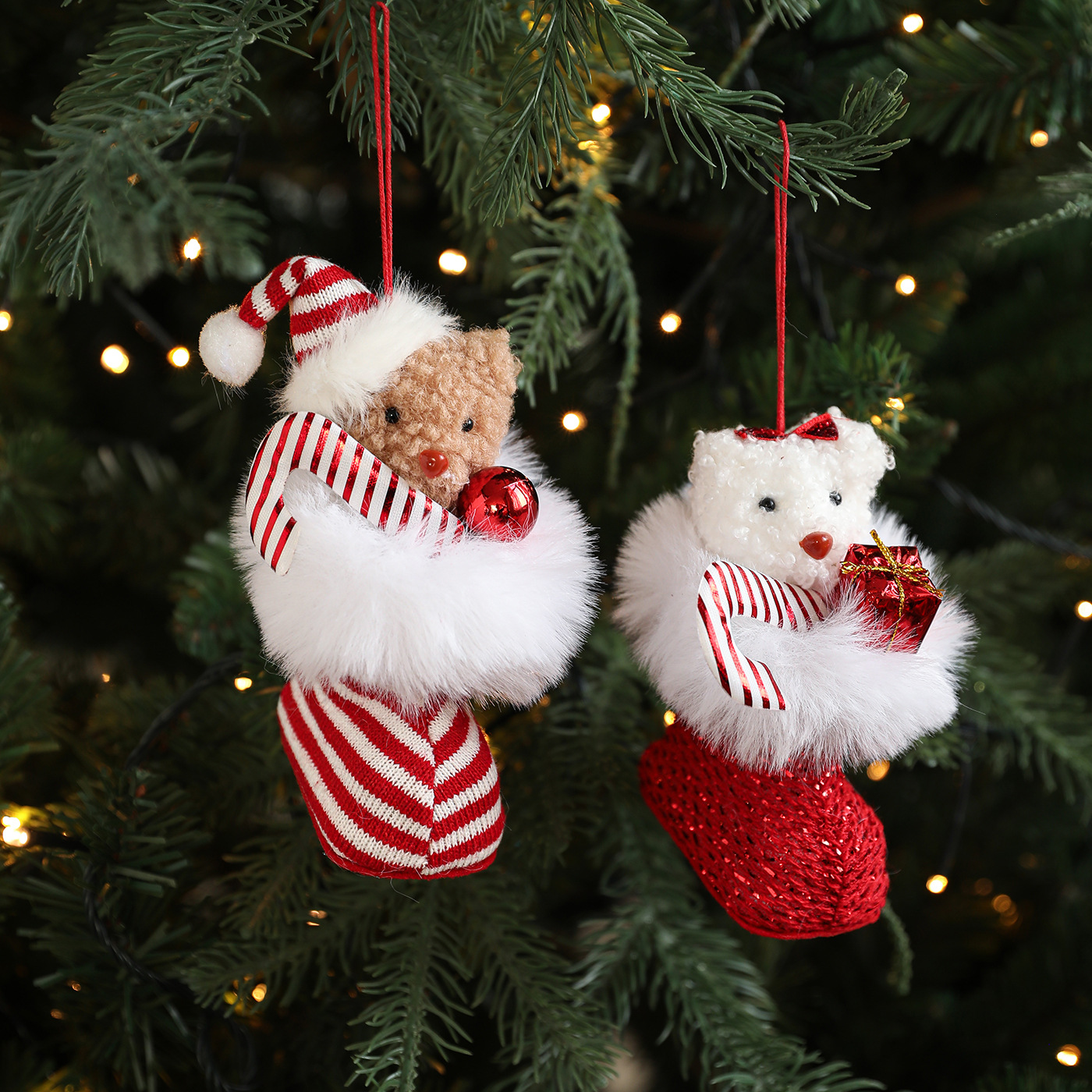Nuevas botas blancas magenta regalo de peluche osos muñecas elf árbol de Navidad colgante decoración juguetes