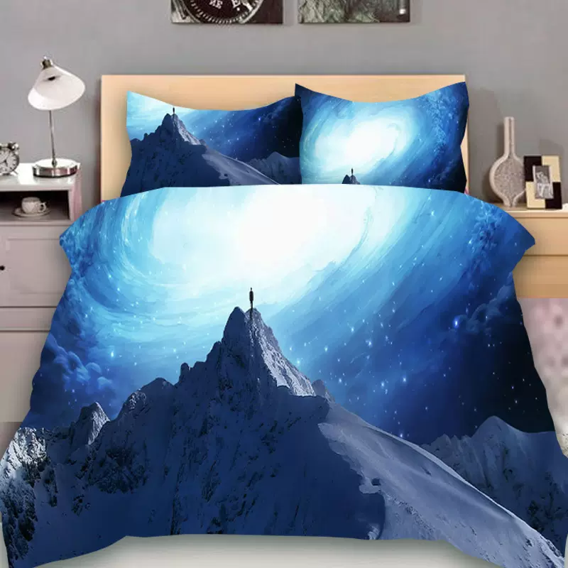 跨境亚马逊定制三件套星空高级感床上四件套批发床上用品印花简约