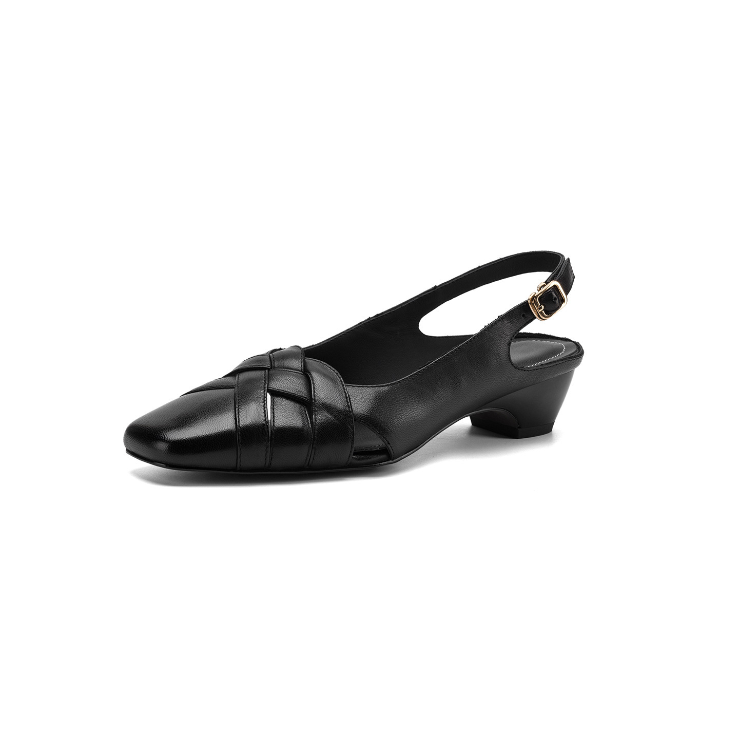 Sandal nữ da cừu mũi nhọn quai ngang gót vuông 6 cm — đen chi tiết 22