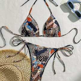 厂家批发2026欧美新款泳衣挂脖系带比基尼套装温泉度假泳衣bikini
