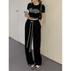 Nett Real shot Sense of design overlapping Bandage Casual pants printing letter Two piece set