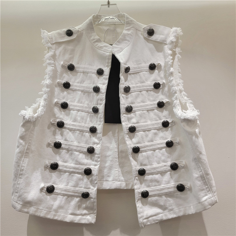 Palacio estilo de diseño chaleco de vaqueros mujer 2026 verano corto versátil sin mangas alta tendencia de chaqueta de vaqueros industria pesada