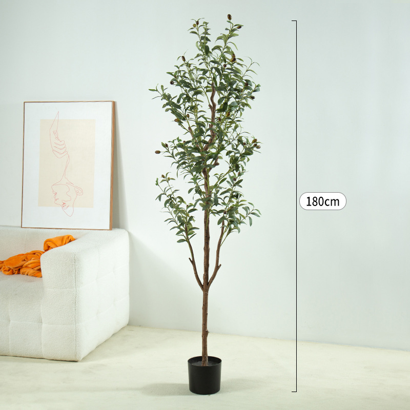 Planta artificial olivo olla casa sala de estar piso interior gran planta verde ventana centro comercial decoración árbol falso