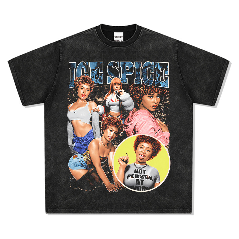 Spicer Hip Hop American Street Tide Impresión Retro Hecha Viejo Lavado Suelto Mangas Corta