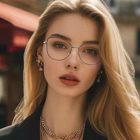 Cross-border trade color-changing anti-blue light glasses retro anti-blue light metal European and American style ins cat-eye glasses frame for women