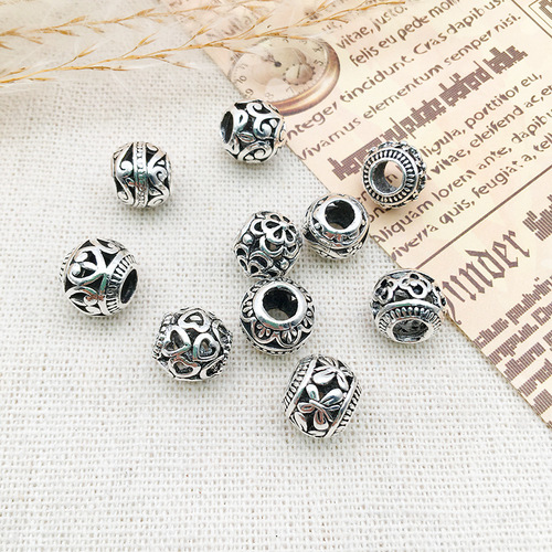 Hole 10mm Bezel Round Hole Beads Vintage Silver Plated Large Hole Separating Beads Bracelet Bead Accessories