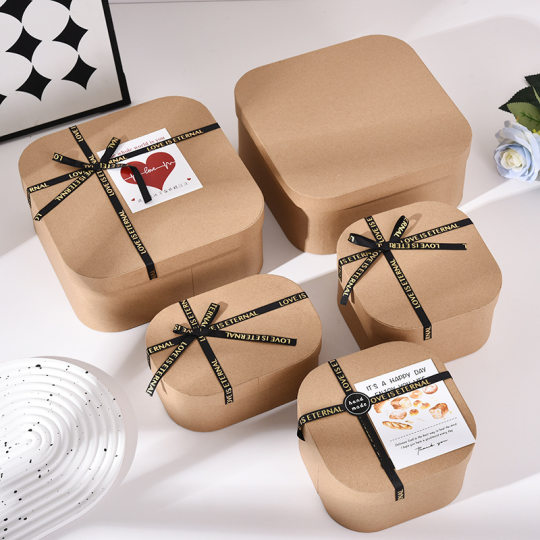 Kraft paper square rounded gift box little red book baking heaven and earth cover packaging box companion gift box empty box wholesale