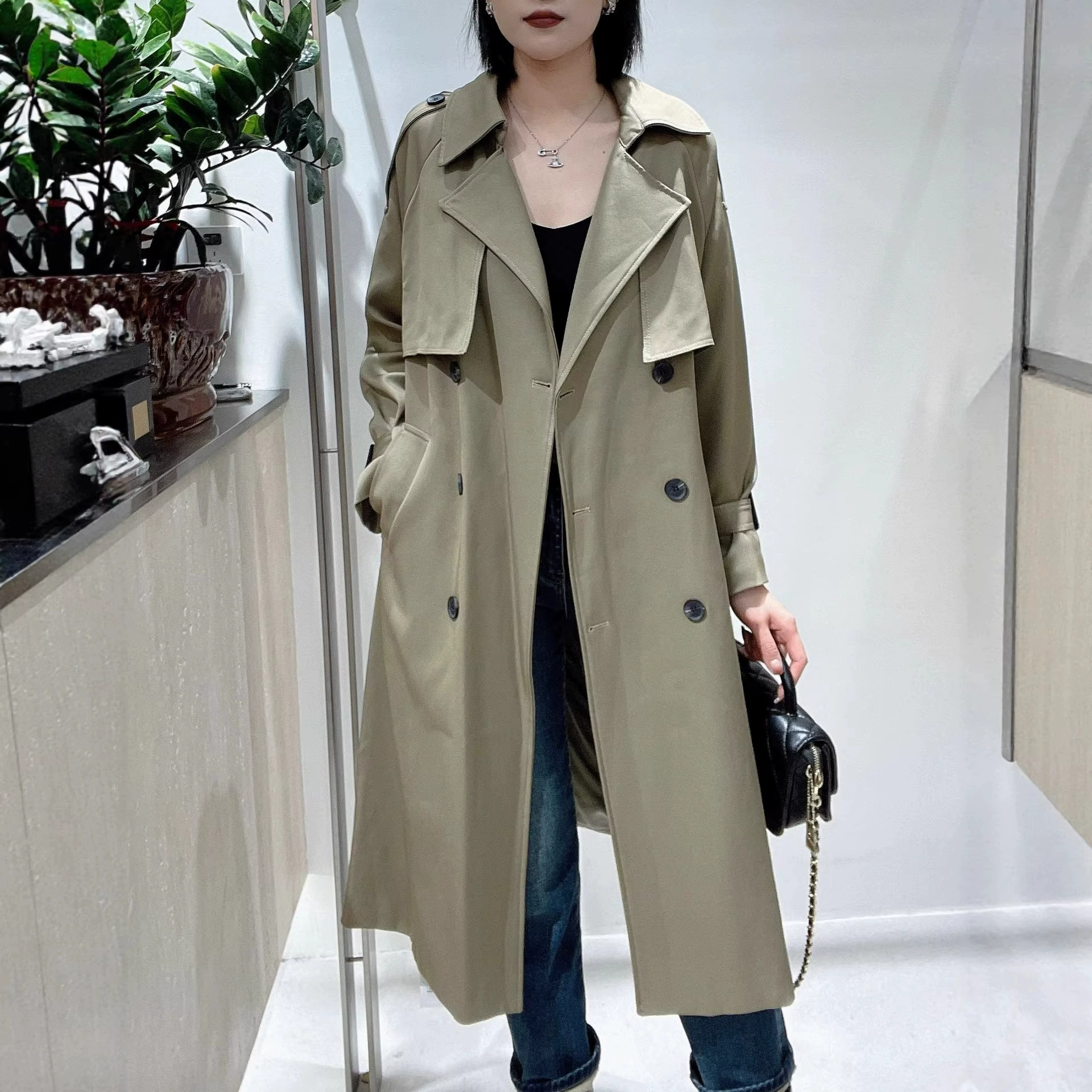 Зеленое осеннее тренч-coat, жакет, британский стиль, для подростков, облегающий
