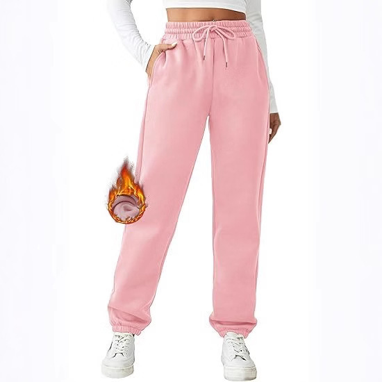 2025 Cross-Border Women's Fleece-Lined Sweatpants Winter Jogging Sweatpants Casual Thickened Warm Trousers with Pockets