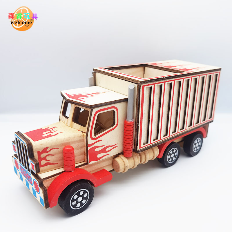 New wooden color truck pen holder creative car children model toy ornaments decorative wooden toys wholesale