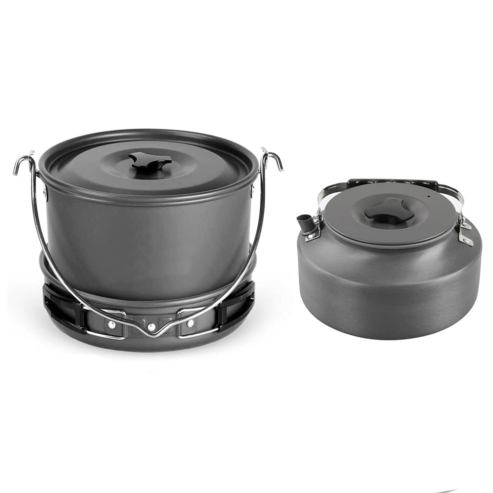 야외 걸이 냄비 1.6L 주전자 캠핑 식기 조합 휴대용 캠핑 접이식 냄비 야외 조리기구 세트