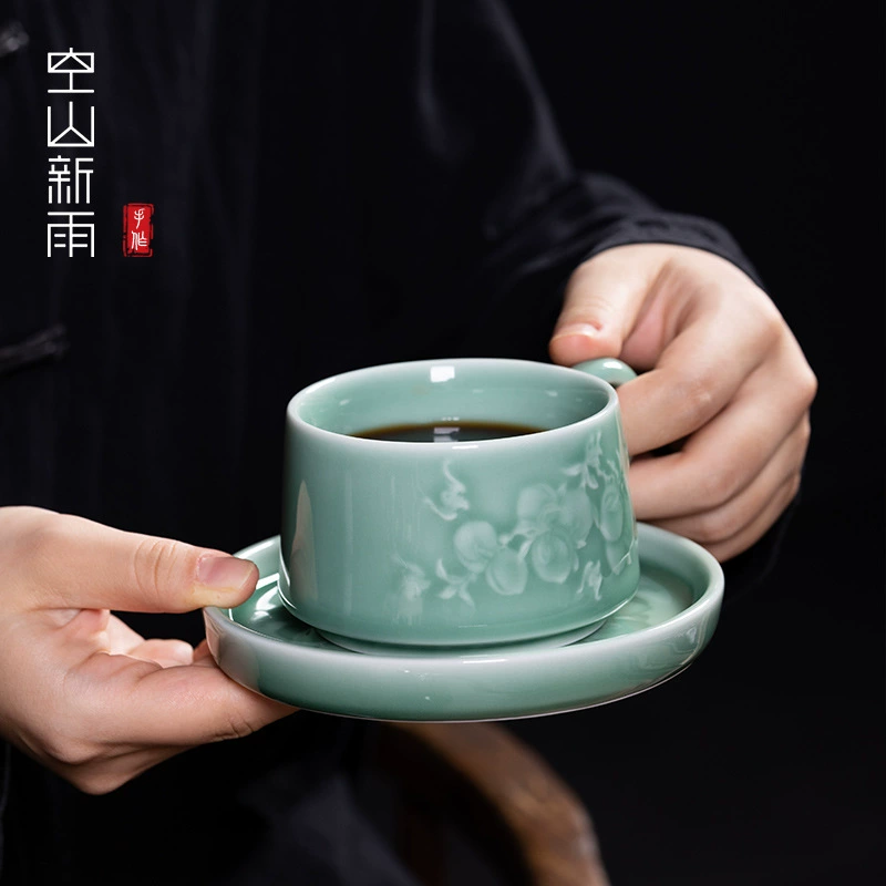 空山新雨 Longquan celadon high-end coffee cup ceramic cup and saucer set mug tea cup