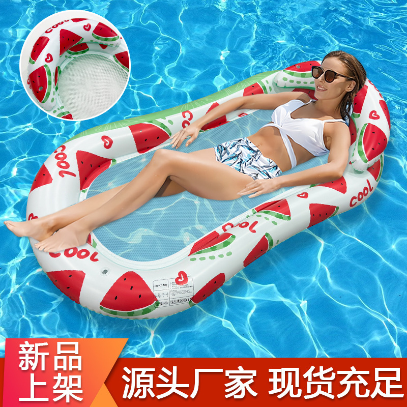 Cross-Border Water Floating Bed Inflatable Lounge Chair with Pillow, Single-Person, Eco-Friendly, Thickened Pvc Watermelon Net Float Cross-Border Water Floating Bed Inflatable Lounge Chair with Pillow, Single-Person, Eco-Friendly, Thickened Pvc Watermelon Net Float