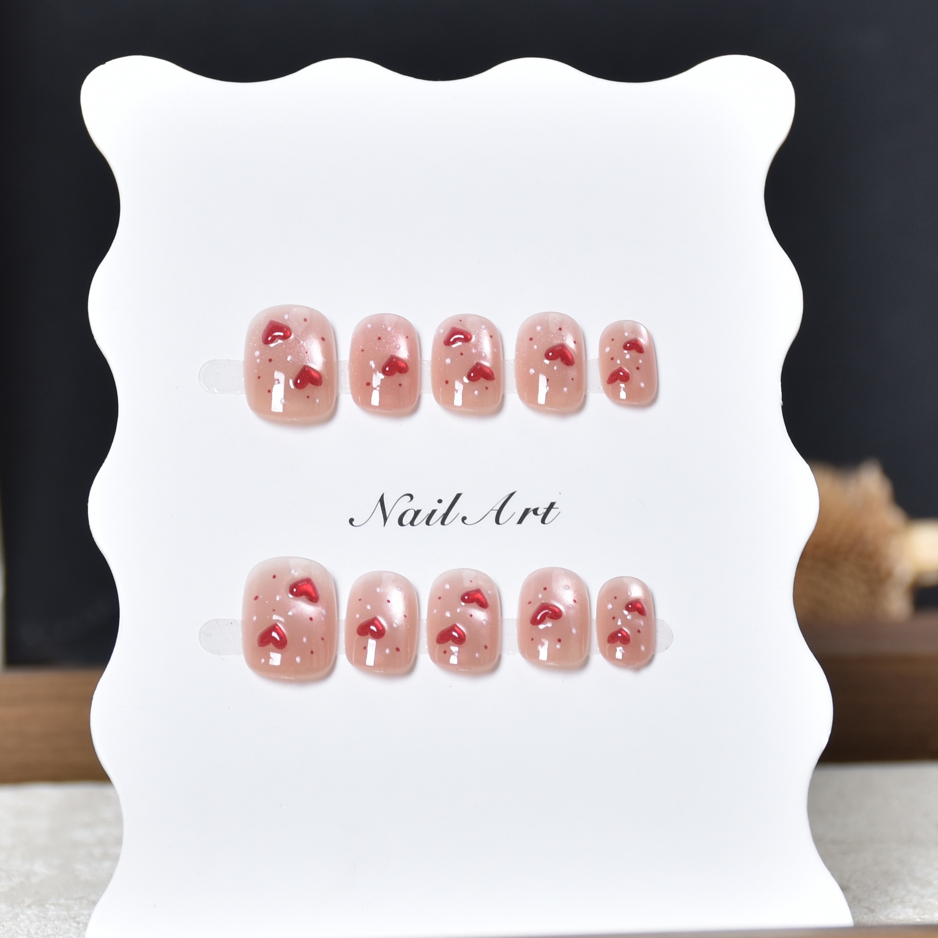 3D estereoscópico amor ojo de gato usar uñas de color rosa explosión parche de manicura falsa desmontable corto Bean Jia Xia