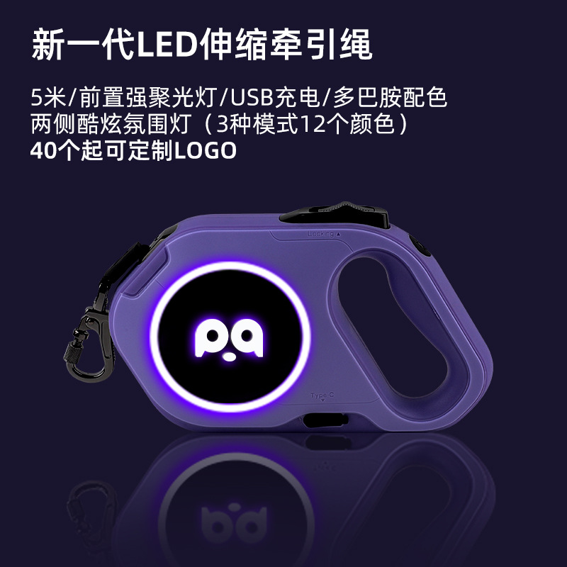 Cross-border Amazon correa de mascota retráctil automática perro luminoso LED correa retráctil correa de perro