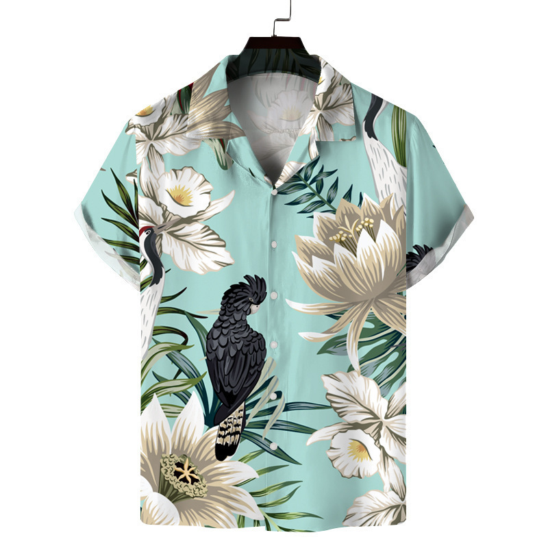Cross-Border Men's Hawaiian 3D Printed Short-Sleeved Lapel Shirt Vacation Men's Cuban Collar Shirt to Order