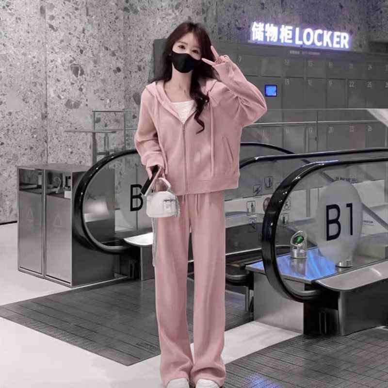韩版2025新款时尚休闲运动套装女春秋季开衫卫衣长裤高级感两件套|undefined