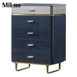 样板房别墅大户型会所豪宅酒店德国红榉蓝玛瑙木饰面五斗柜轻奢