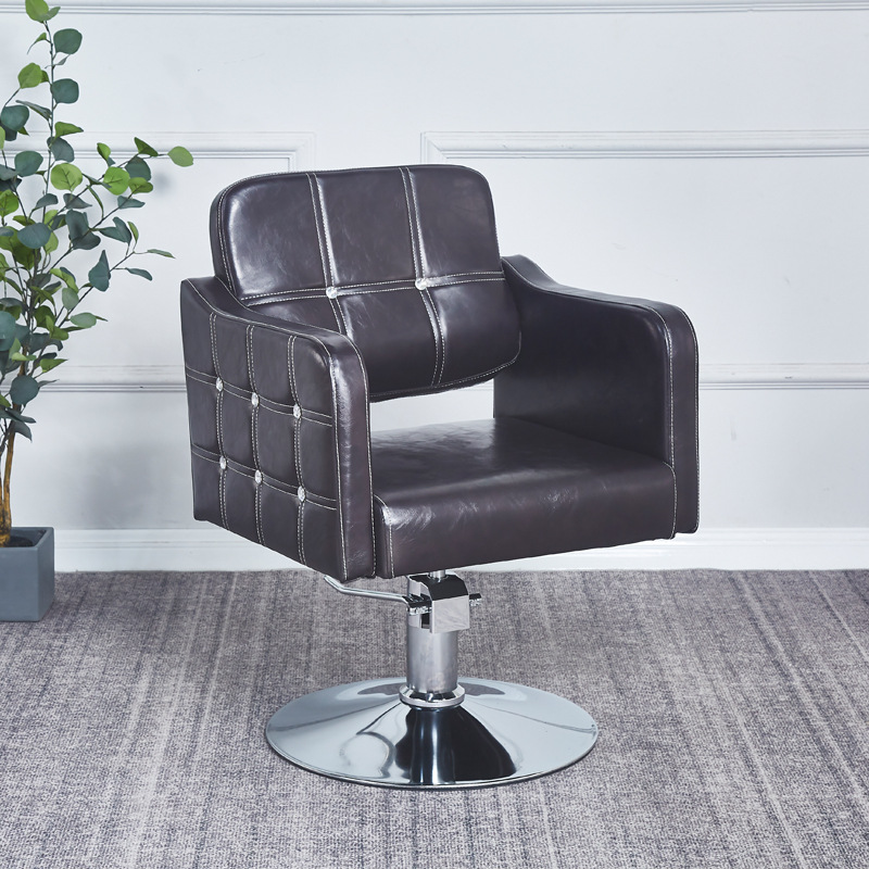 Fabricantes de sillas de peluquería al por mayor silla de cuero retro de alta gama de estilo europeo silla de peluquería minimalista moderna silla de corte de peluquería