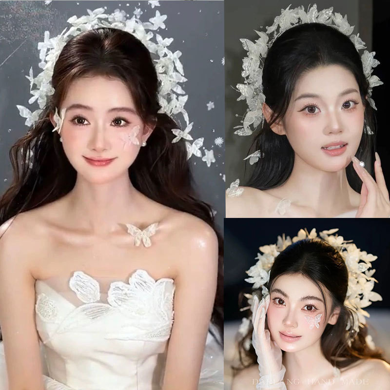 新娘头饰森系超仙灵动蕾丝蝴蝶发箍韩式发饰婚纱礼服影楼拍照配饰|undefined