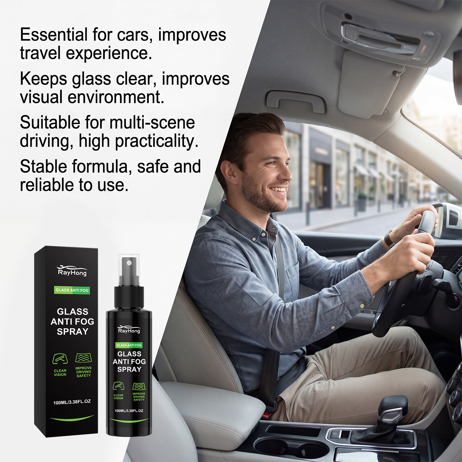 Rayhong Car Glass Anti-Fog Spray, Anti-Fogging Agent for Car Windows, Clear Vision Care Agent for Rearview Mirrors