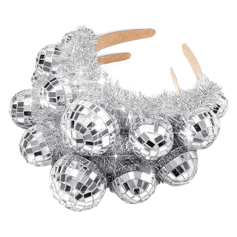 Amazon popular disco mirror ball headband disco ball Silver Rain hair accessories 70s Denim party