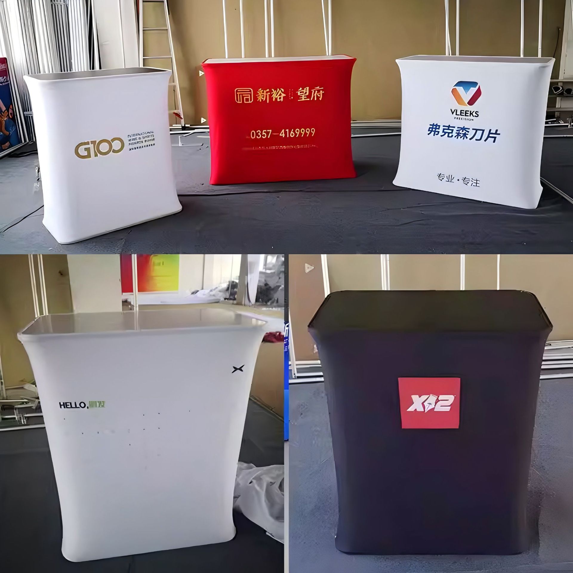Exposición de elevación plegable contraída exposición portátil plástico rectangular tela elástica logotipo de promoción de exhibición personalizada